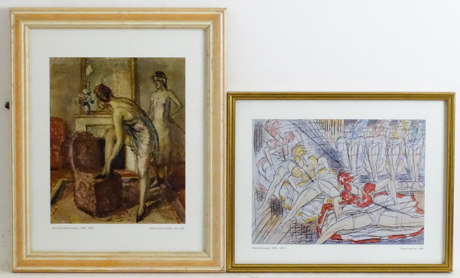 After Jean Louis Marcel Cosson (1878-1956), Colour: After Jean Louis Marcel Cosson (1878-1956), Colour print, Interior with Actresses. Together with after Marcel Gromaire (1892-1971), Colour print, French Can Can. Largest approx. 10 1/4" x 8" (2)