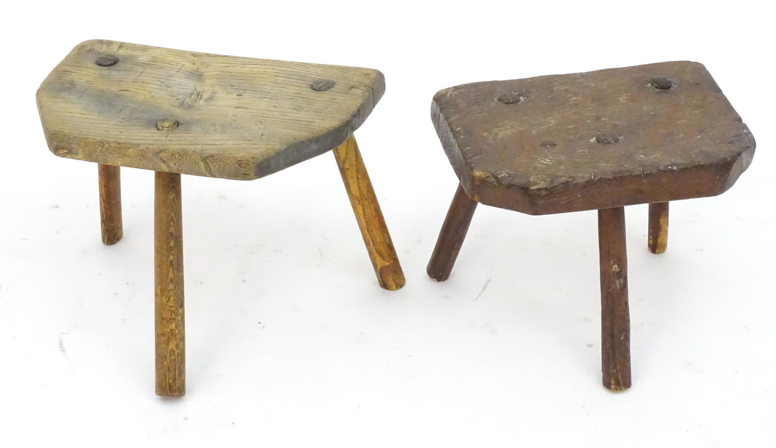 Two early 19thC country made milking stools with canted (1 of 5)