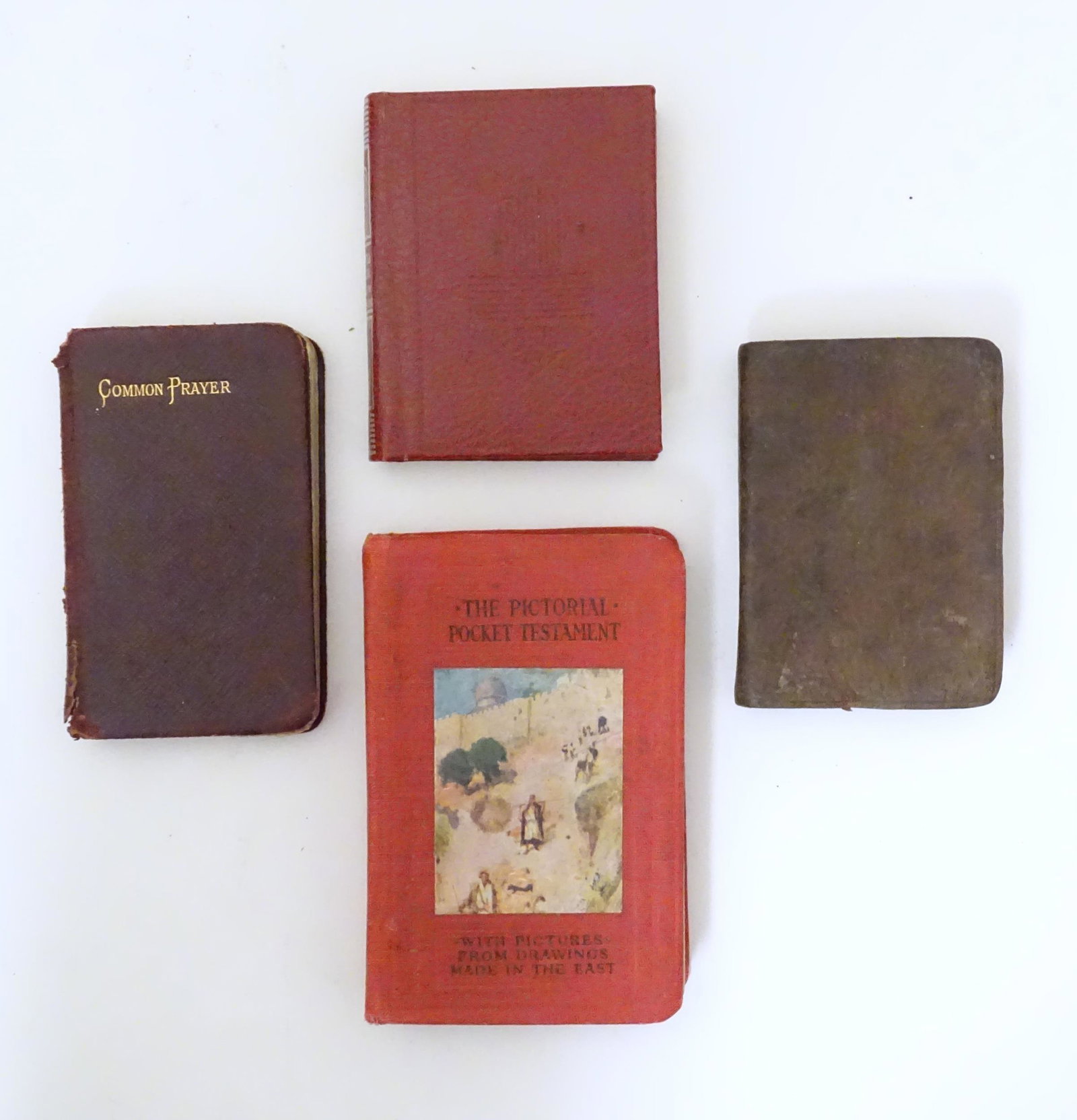 Books: Four miniature / pocket books comprising The: Books: Four miniature / pocket books comprising The Pictorial Pocket Testament - The New Testament of our Lord and Saviour Jesus Christ; The Book of Common Prayer; 'Midget' English Dictionary, and Poe