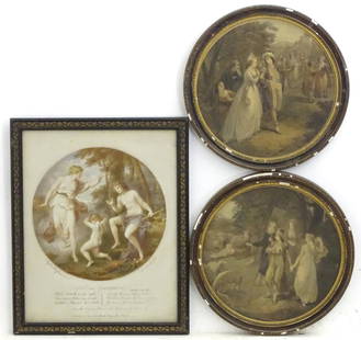 Thomas Burke after Angelica Kauffman (1741-1807), 18th: Thomas Burke after Angelica Kauffman (1741-1807), 18th century, Colour stipple engraving, Cupid & Ganymede. Approx. 16" x 12 1/2" Tgether with 18th century, Tondo engravings, Two illustrations from Dr