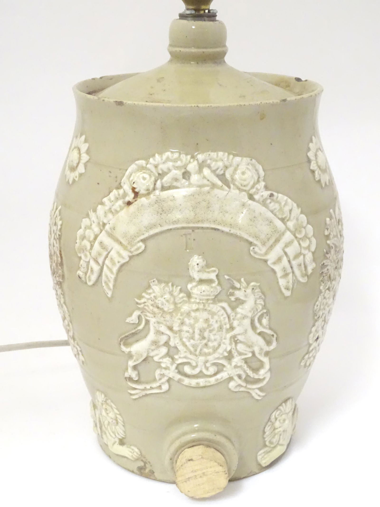 A 19thC stoneware rum ration barrel / flagon converted (1 of 10)