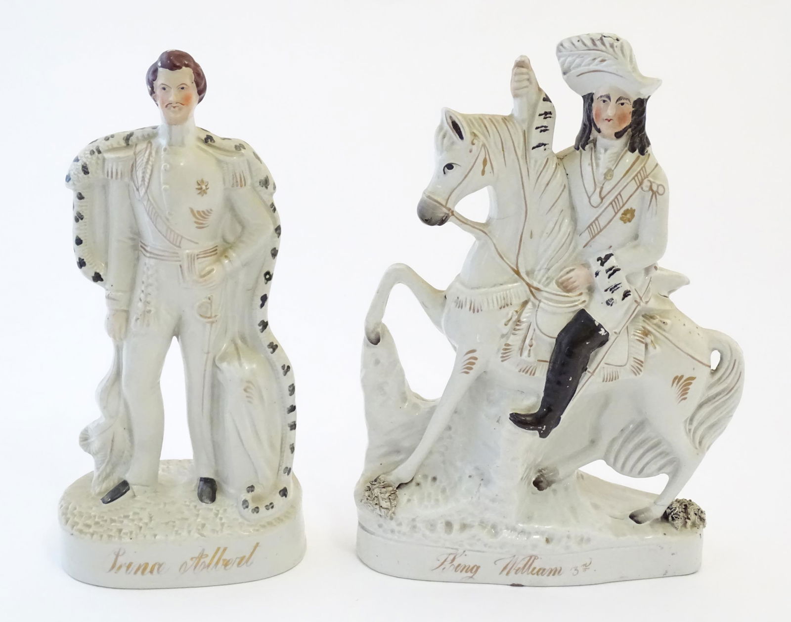Two Victorian Staffordshire pottery flat back figures depicting Prince Albert, and William III on (1 of 10)
