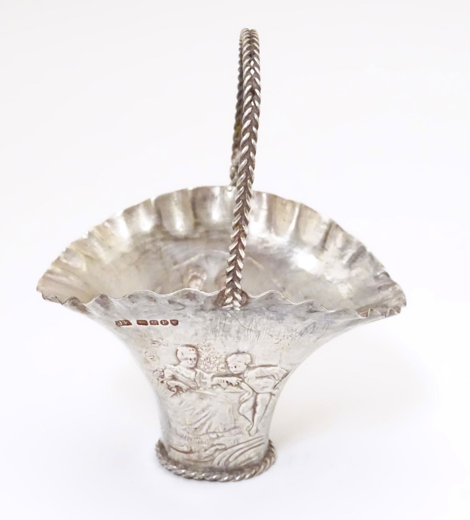 A miniature Dutch silver basket with import marks for London 1900 importer John George Smith Approx. (1 of 6)