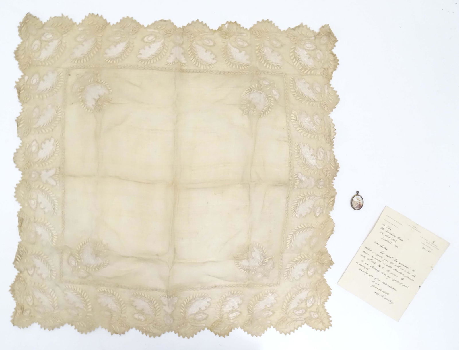 A 19thC lace square with floral and foliate detail, possibly Manilla or Jamaican. With accompanying (1 of 8)