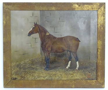 F. C. Rooper, Early 20th century, English School, Oil on canvas, A portrait of a brown horse in a: F. C. Rooper, Early 20th century, English School, Oil on canvas, A portrait of a brown horse in a stable. Signed and dated 1905 lower right. Approx. 16 3/4" x 20 3/4"