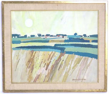 Albany Wiseman (1930-2021), Oil on board, A landscape with a patchwork of fields. Signed lower: Albany Wiseman (1930-2021), Oil on board, A landscape with a patchwork of fields. Signed lower right. Approx. 17" x 21"