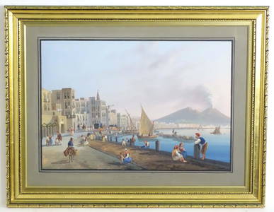 Manner of Salvatore Candido, 19th century, Gouache, A view of fishermen, horse and carts, figures