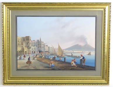 Manner of Salvatore Candido, 19th century, Gouache, A view of fishermen, horse and carts, figures