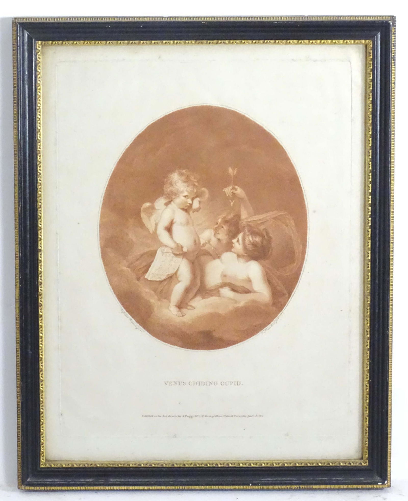 Francesco Bartolozzi (1727-1815) after Sir Joshua Reynolds (1723-1792), 18th century, Engraving,: Francesco Bartolozzi (1727-1815) after Sir Joshua Reynolds (1723-1792), 18th century, Engraving, Venus Chiding Cupid. Titled under. Approx. 14 1/2" x 11"