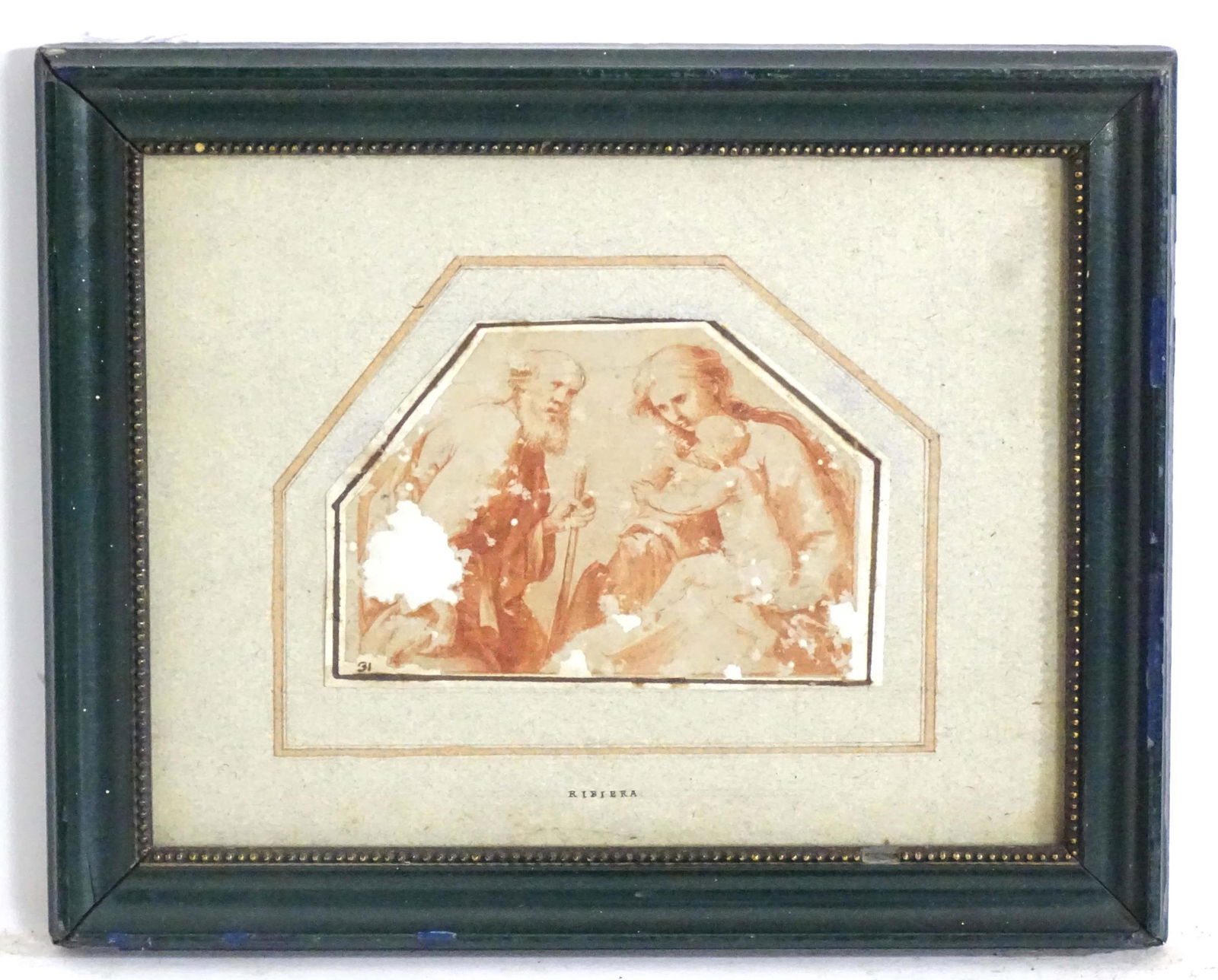 19th century, Old Master sanguine wash sketch, The Holy Family, The Virgin Mary, baby Jesus and (1 of 4)