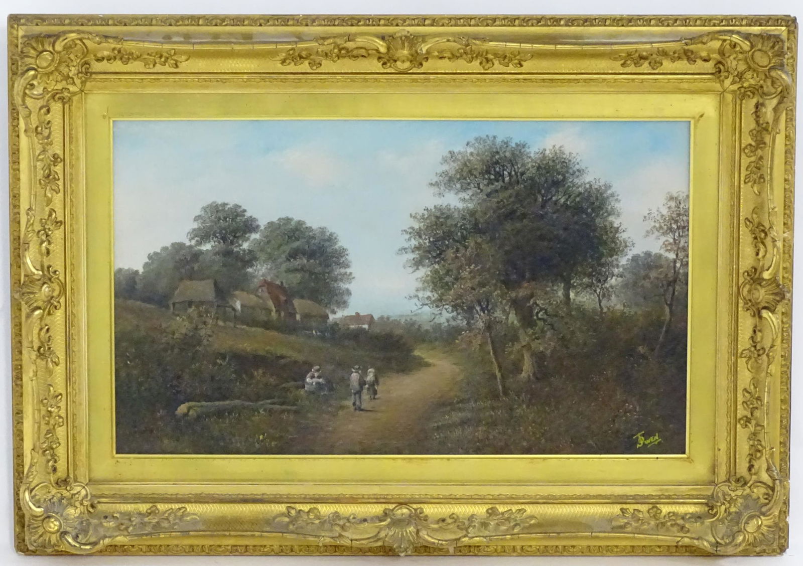 J. Owen, pseudonym of Francis E. Jamieson (1895-1950), Oil on canvas, A rural landscape with figures: J. Owen, pseudonym of Francis E. Jamieson (1895-1950), Oil on canvas, A rural landscape with figures on a country path. Signed lower right. Approx. 11 1/2" x 19 1/2"