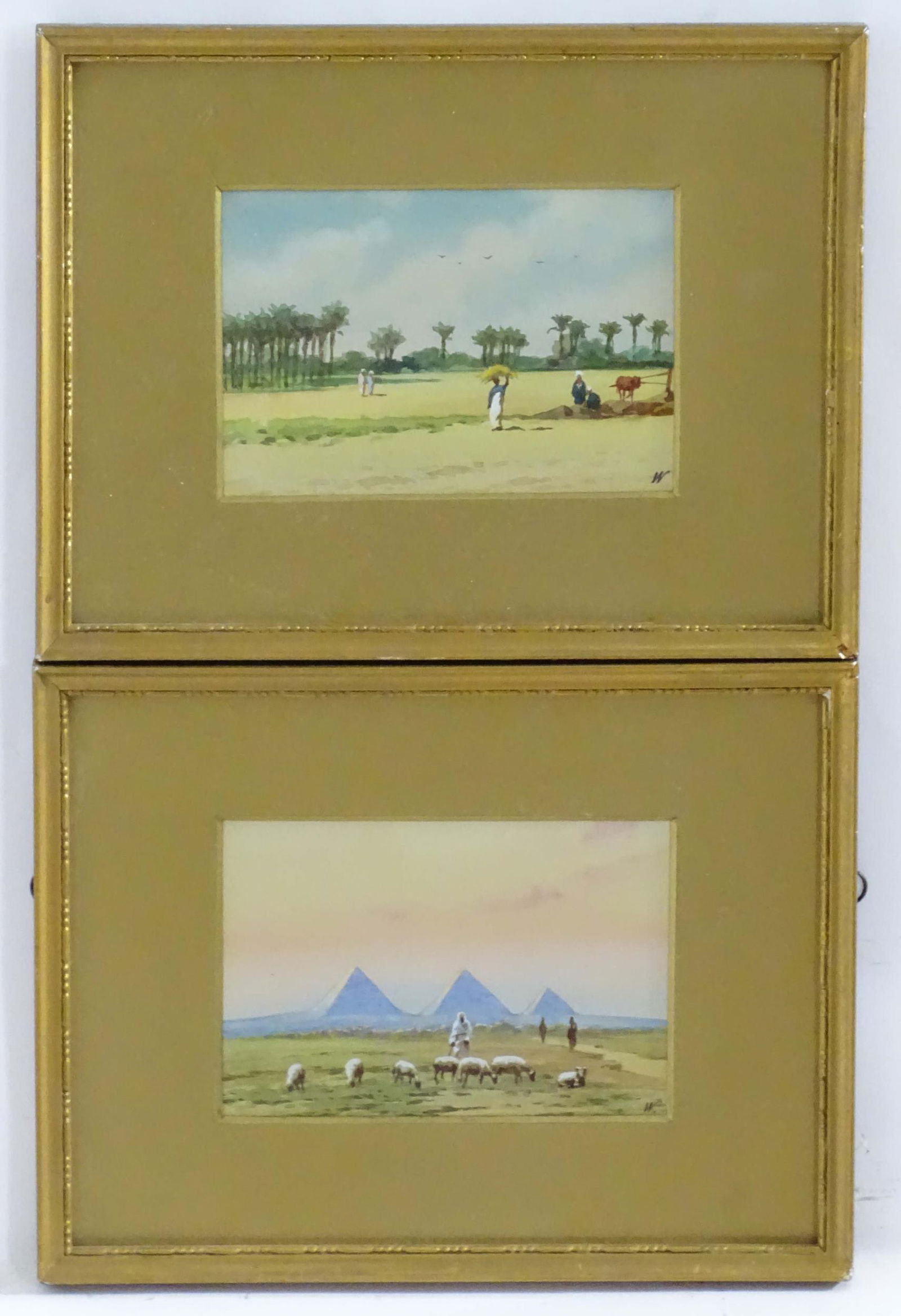 Manner of Edwin Lord Weeks (1849-1903), Watercolours, An Egyptian landscape with a shepherd and his (1 of 6)