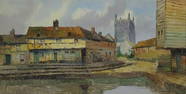 Gerard Wiegman (1875-1964), Dutch School, Oil on canvas, Tewkesbury, England, A view of the church