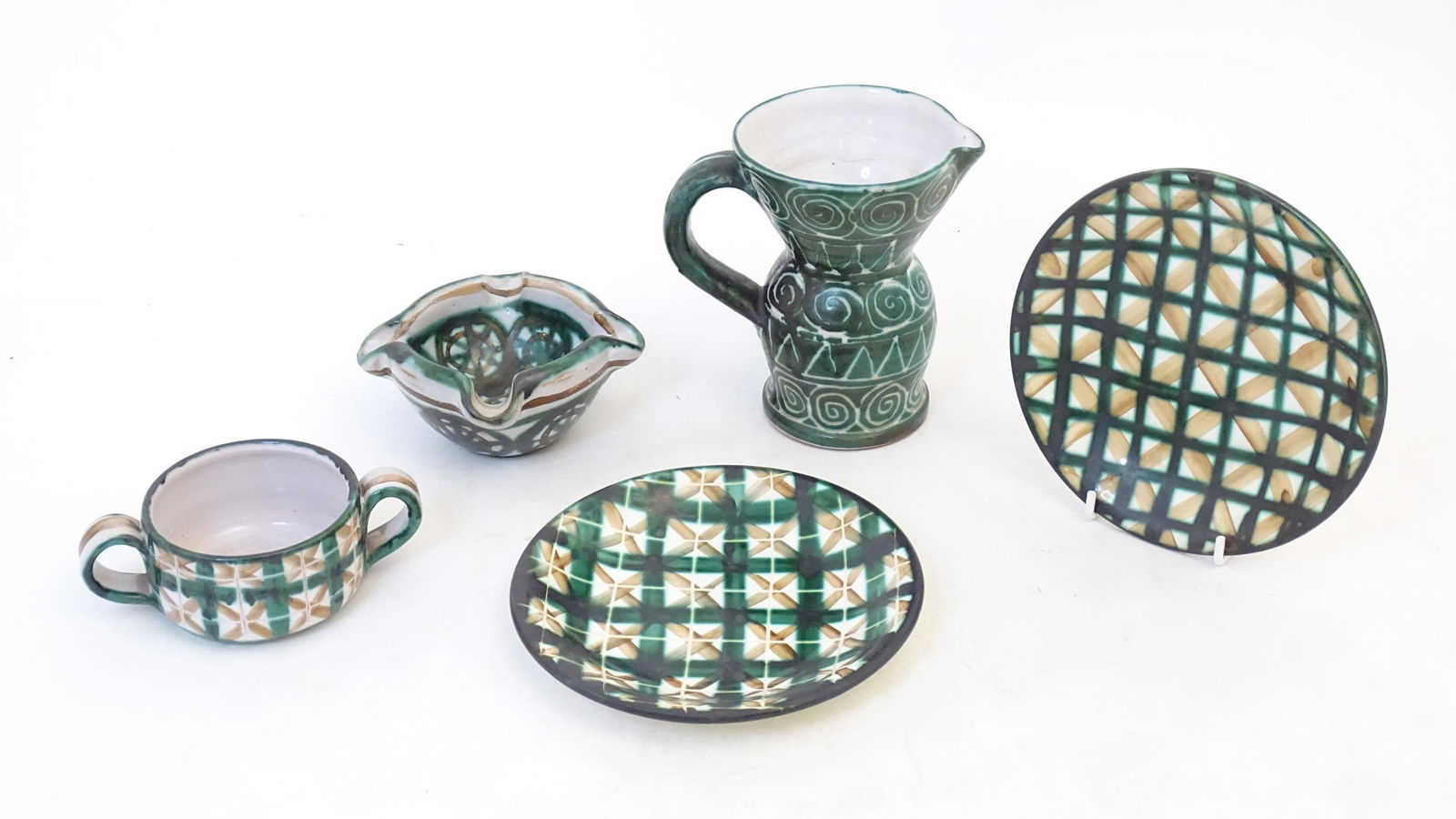 Five items of French terracotta studio pottery wares by Robert Picault, comprising a jug, twin (1 of 11)