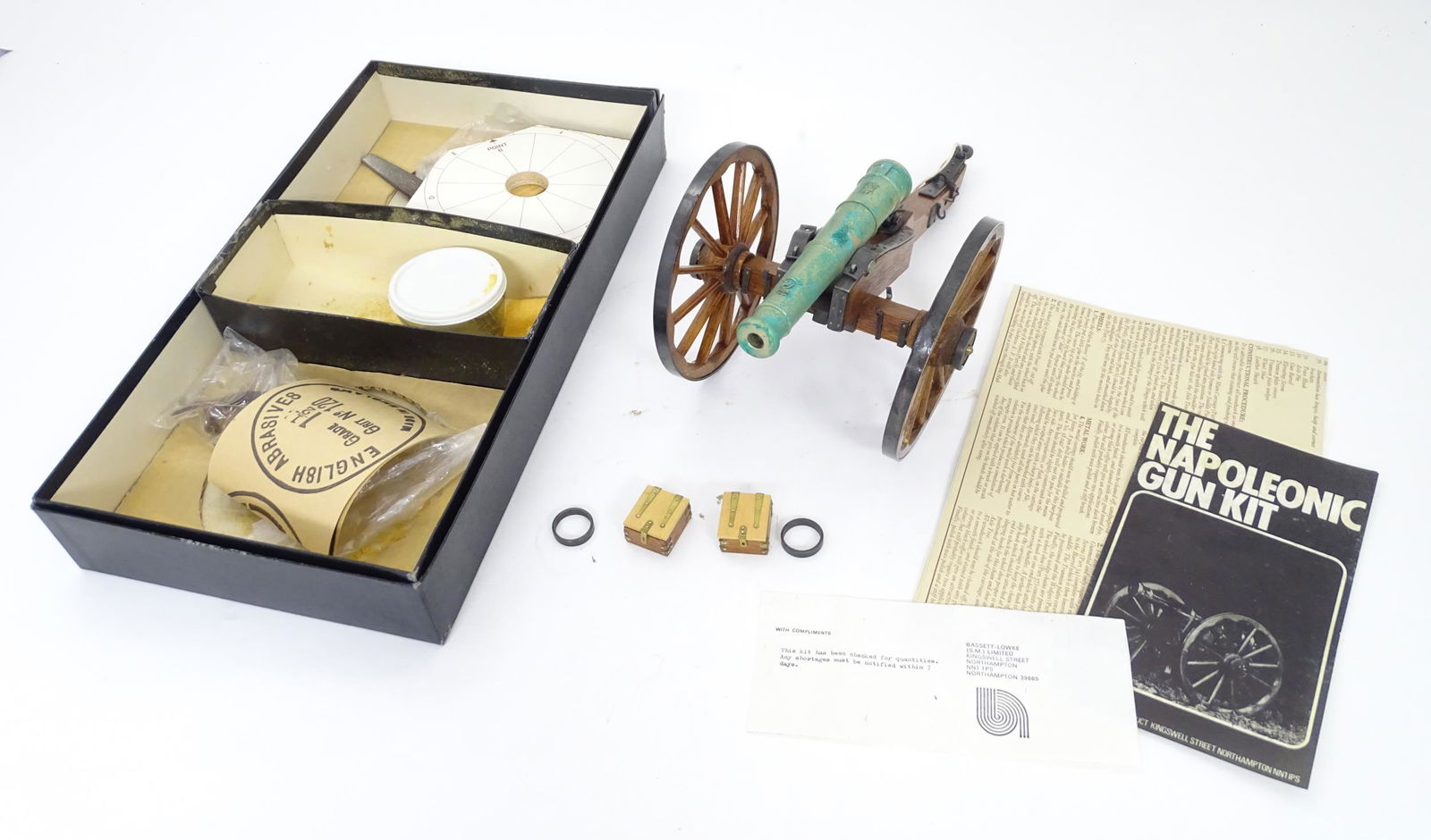 Toy: The Napoleonic Gun Kit by Bassett Lowke, with instructions. Box approx. 9 1/2" x 17 3/4" x 2: Toy: The Napoleonic Gun Kit by Bassett Lowke, with instructions. Box approx. 9 1/2" x 17 3/4" x 2 1/2"