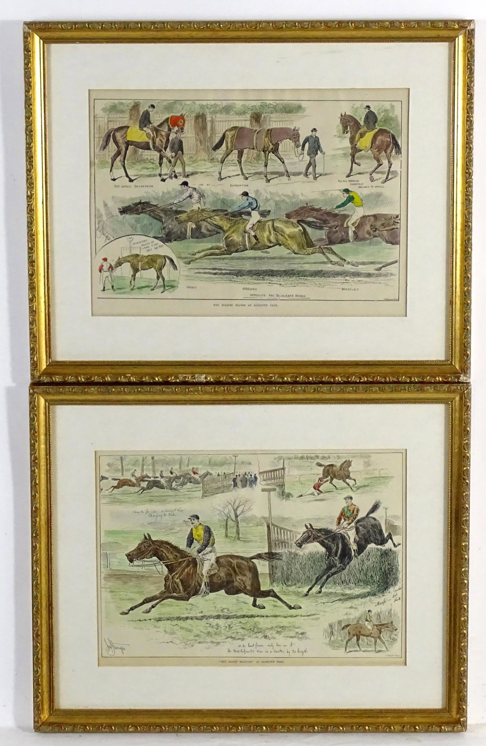 19th century, Engravings with hand colouring, Two horse racing / jockey prints engraved by J. Swain, (1 of 10)