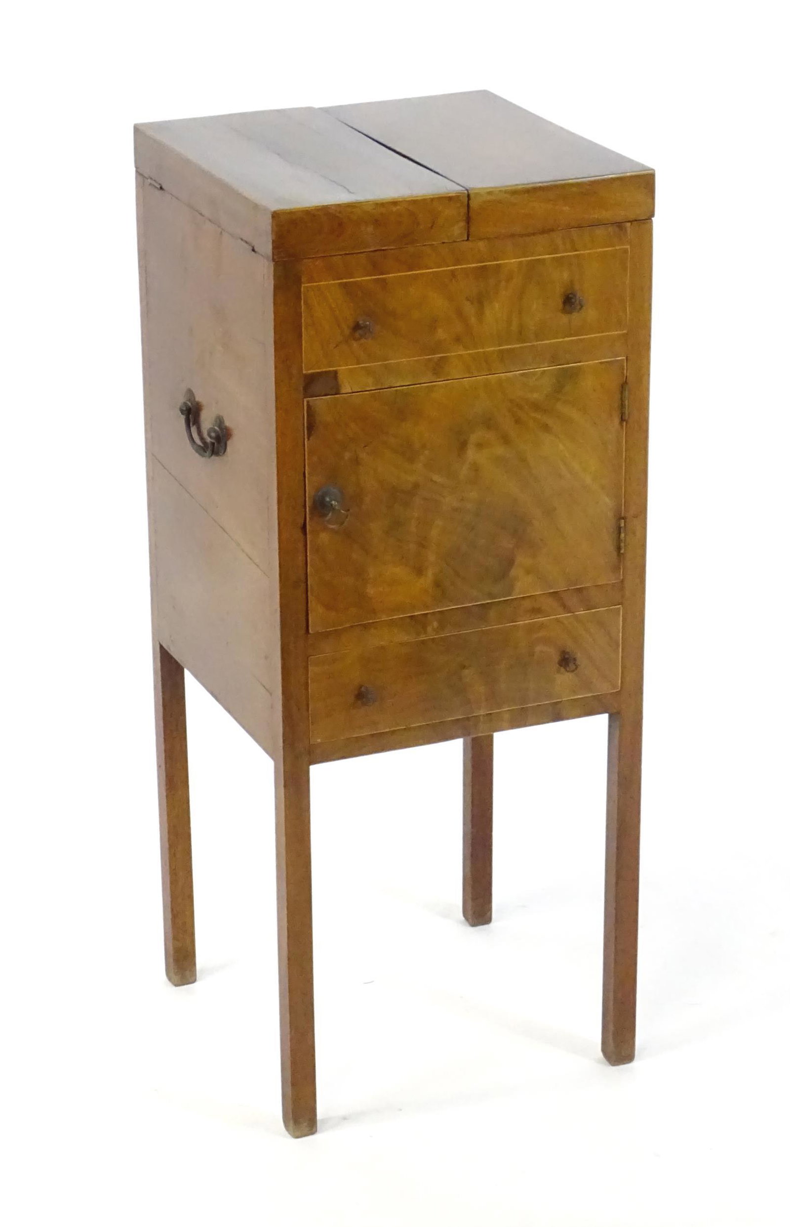 A late 18thC / early 19thC mahogany washstand / bedside cabinet, having a hinged opening top above a (1 of 7)