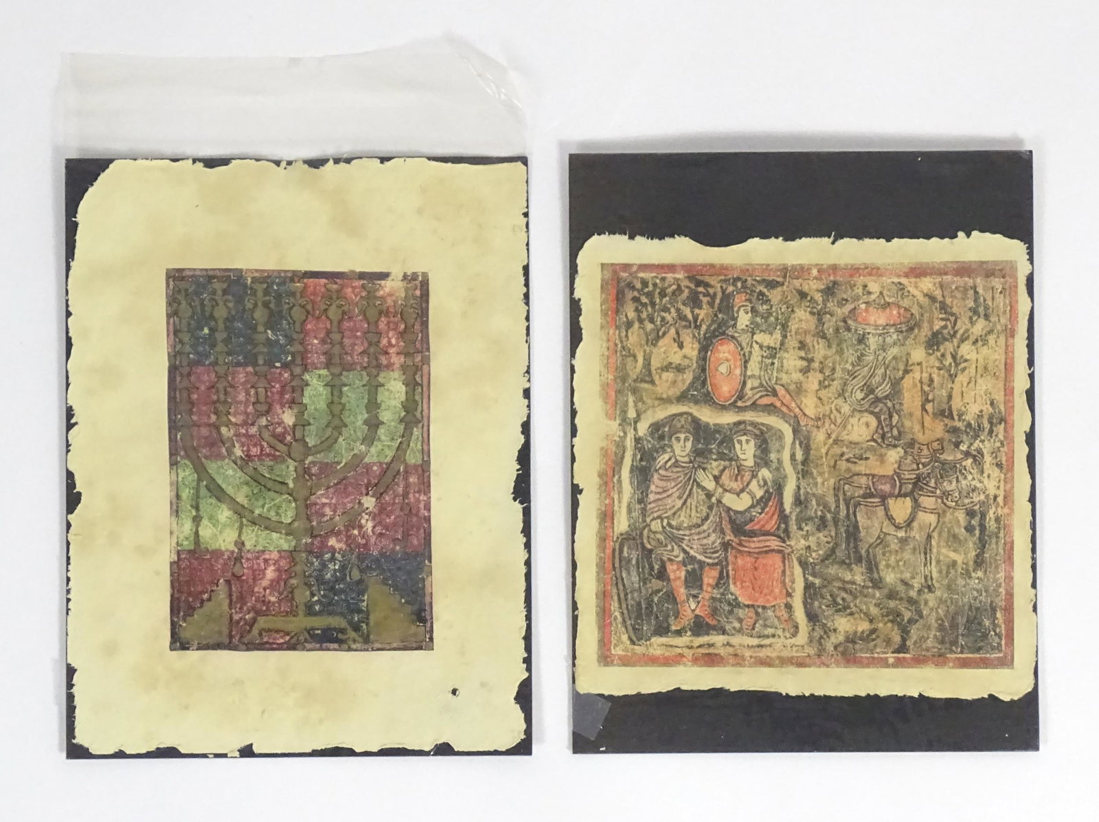 Two assorted prints on handmade paper to include a menorah with Temple instruments from a Spanish (1 of 3)