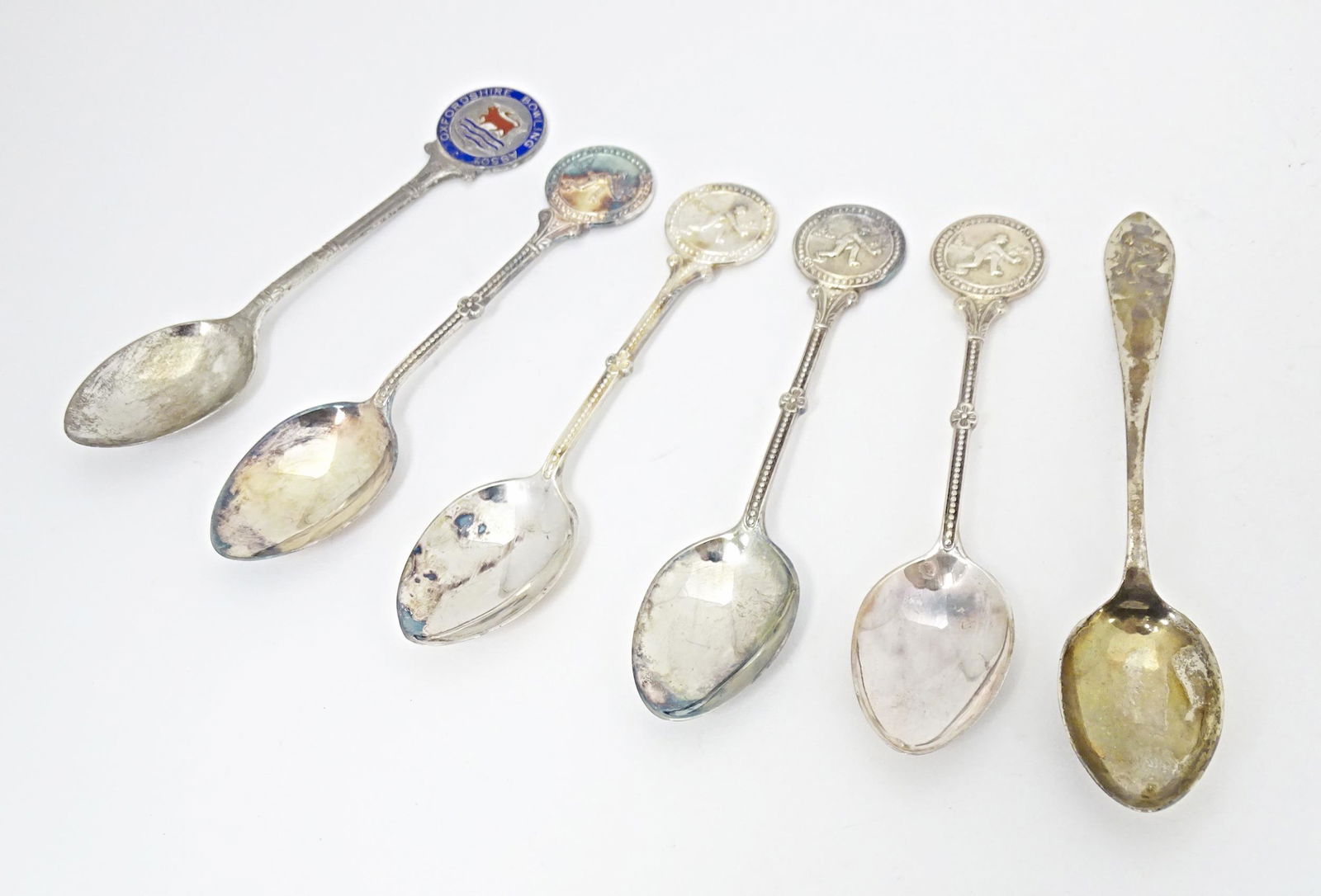 Bowling / Lawn Bowls Interest: Two silver spoons, one with enamel decoration for the Oxfordshire (1 of 7)