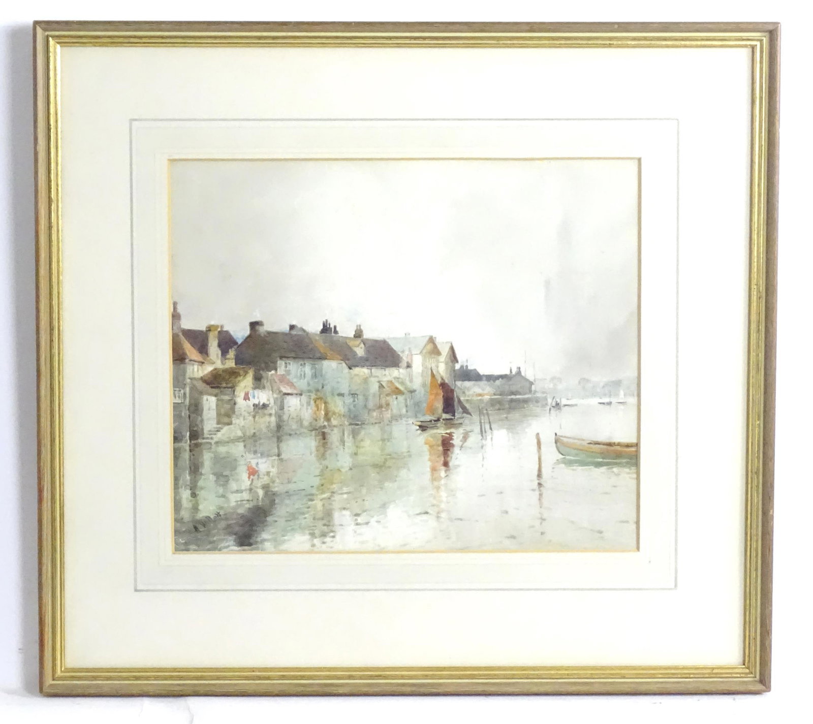 Arthur Reginald Willett (1868-1951), English School, Watercolour, A river scene with houses and: Arthur Reginald Willett (1868-1951), English School, Watercolour, A river scene with houses and boats. Signed lower left. Approx. 11" x 13"Please Note - we do not make reference to the condition of lo