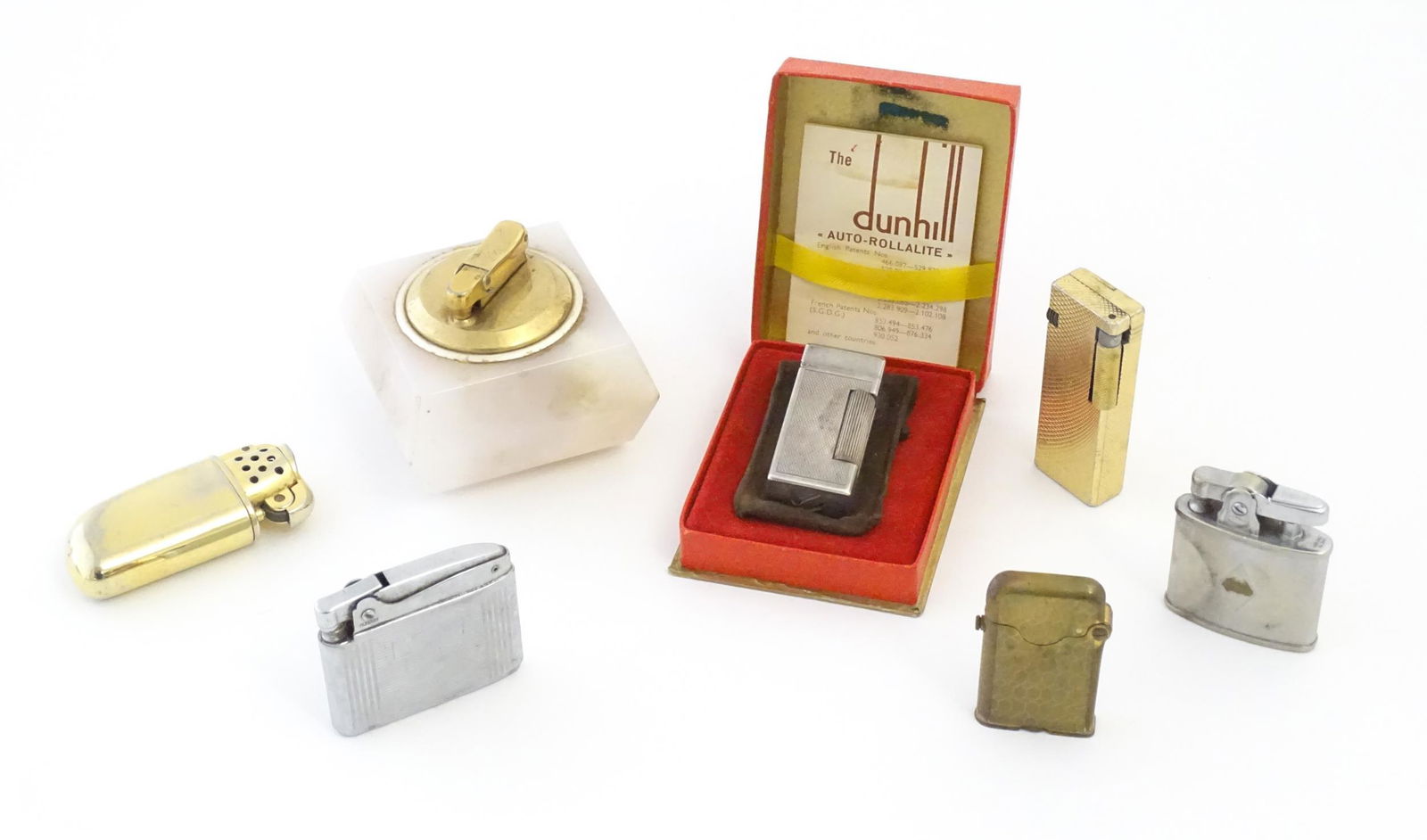 A mid 20thC cased Dunhill 'Auto-Rollalite' lighter, together with five others by Colibri, Ronson, (1 of 10)