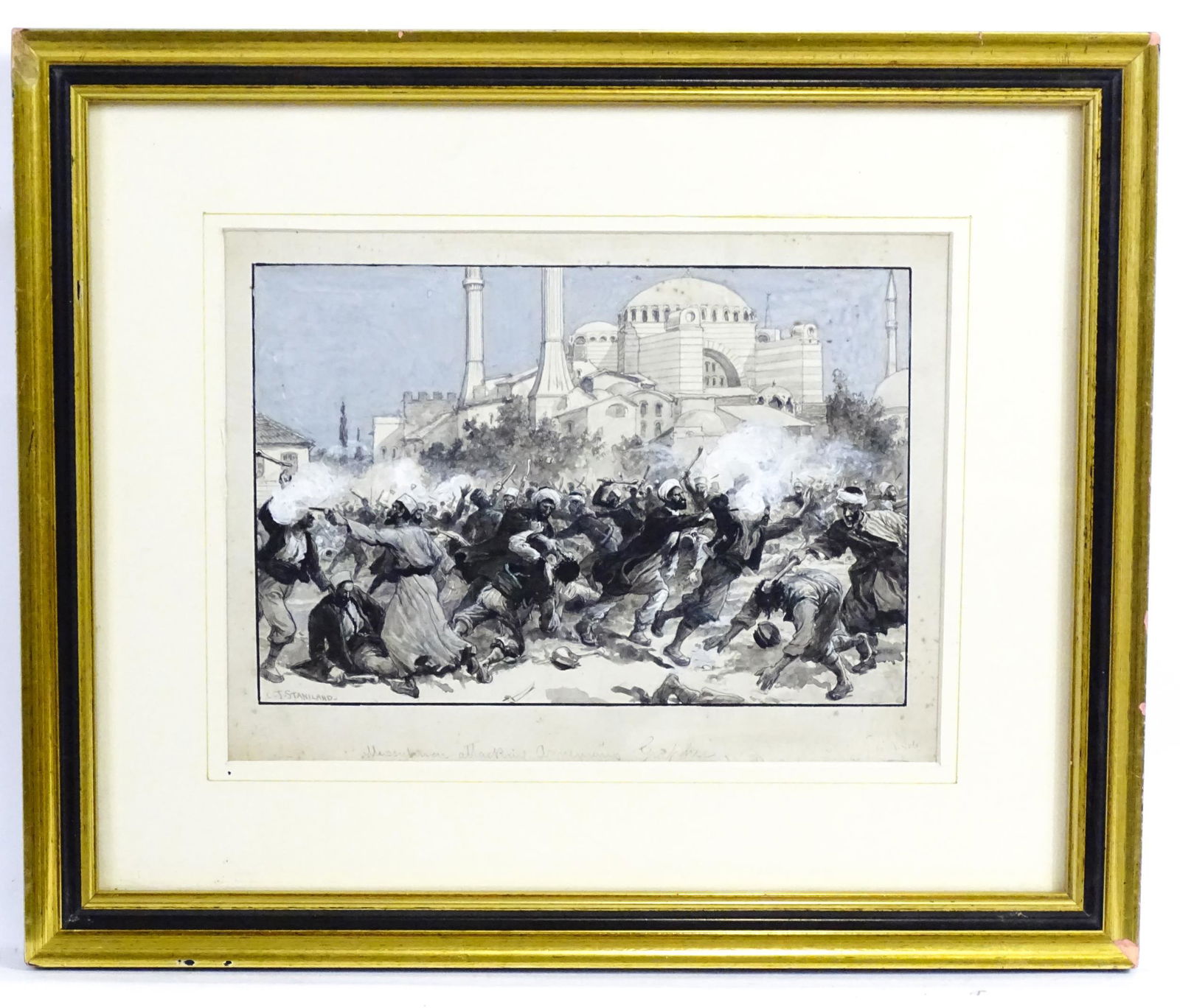 Charles Josef Staniland (1838-1916), Ink, watercolour and gouache, The Attack and Massacre of (1 of 6)