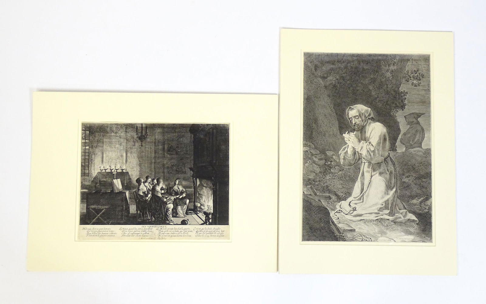 After Claude Mellan (1598-1688), 17th century, Engraving, St. Francis of Assisi. Together with After: After Claude Mellan (1598-1688), 17th century, Engraving, St. Francis of Assisi. Together with After Abraham Bosse (1604-1676), 17th century, Engraving, Les Vierges Sages / The Wise Virgins. Largest a