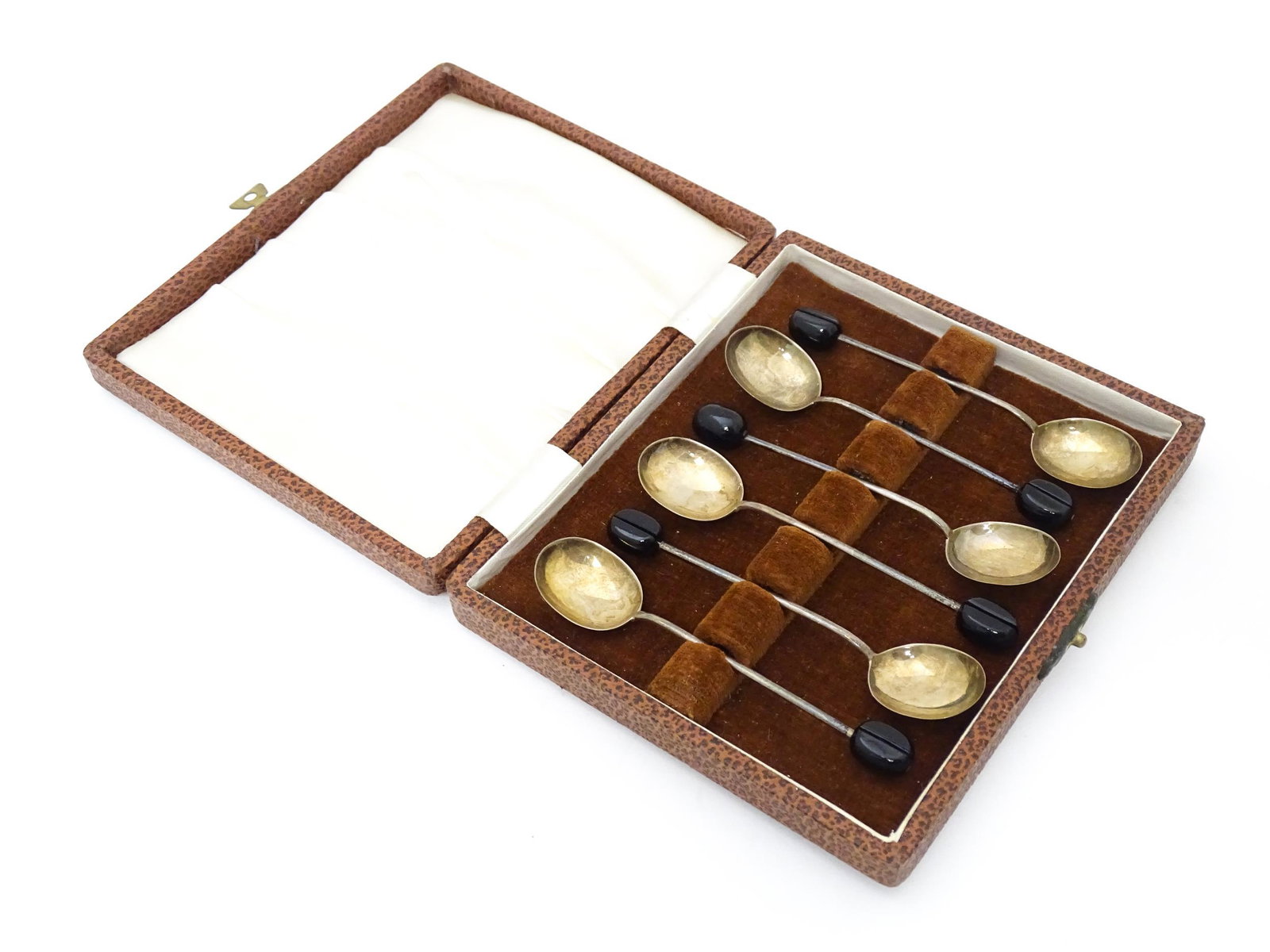 Set of six silver coffee spoons with coffee bean decoration to handles Hallmarked Sheffield 1955 (1 of 5)