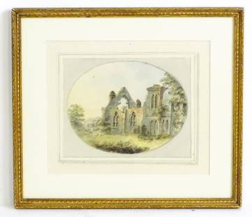 Attributed to Edward Dayes, 18th century, Watercolour, Abbey ruins. Approx. 4 1/2" x 6": Attributed to Edward Dayes, 18th century, Watercolour, Abbey ruins. Approx. 4 1/2" x 6"