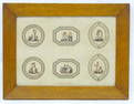 A 19thC birdseye maple frame of rectangular form, containing a 19thC engraving depicting six