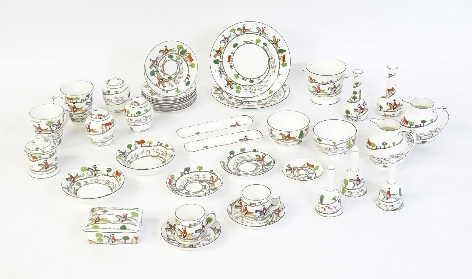 A quantity of dinner wares, etc. decorated in the Hunting Scene pattern to include plates, mugs, bow (1 of 15)
