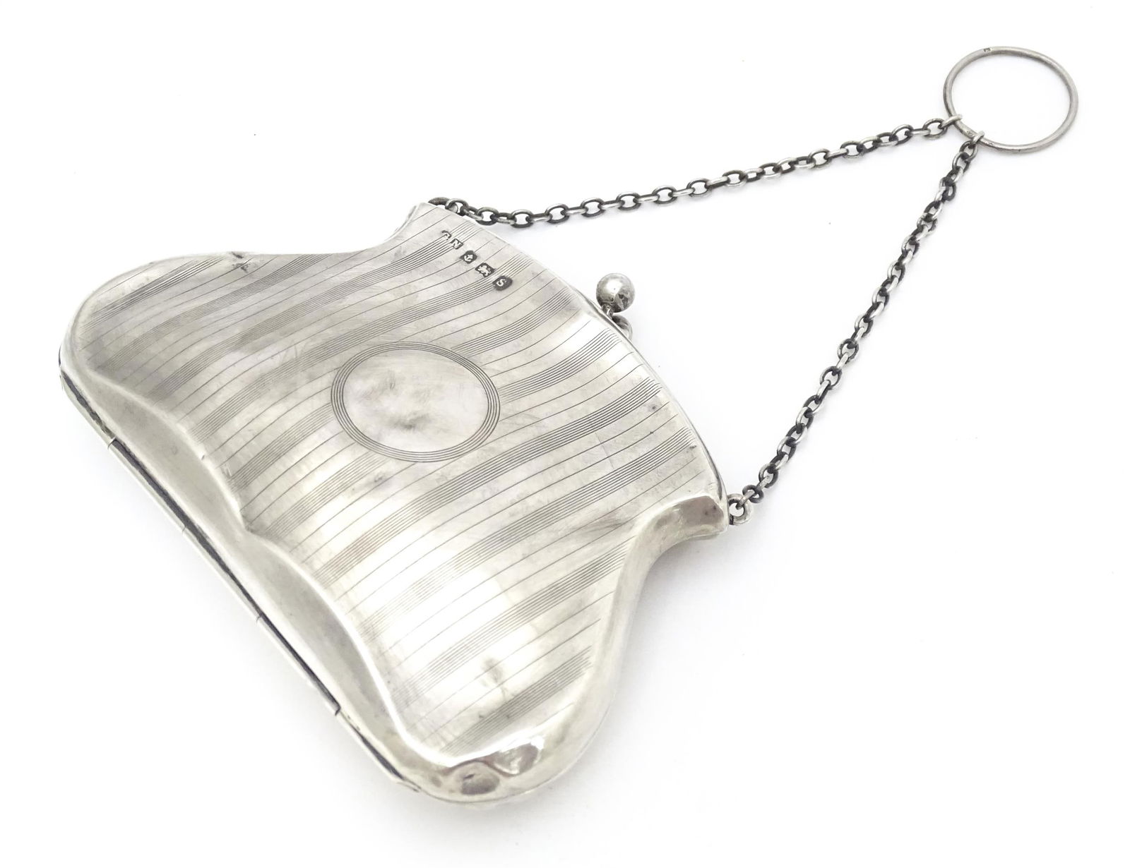 A silver purse with chain handle, hallmarked Birmingham 1917, maker G Norman. Approx. 4 1/2" wide (1 of 9)
