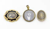 Mourning / Memorial jewellery: Three items of 19thC mourning jewellery to include a yellow metal and