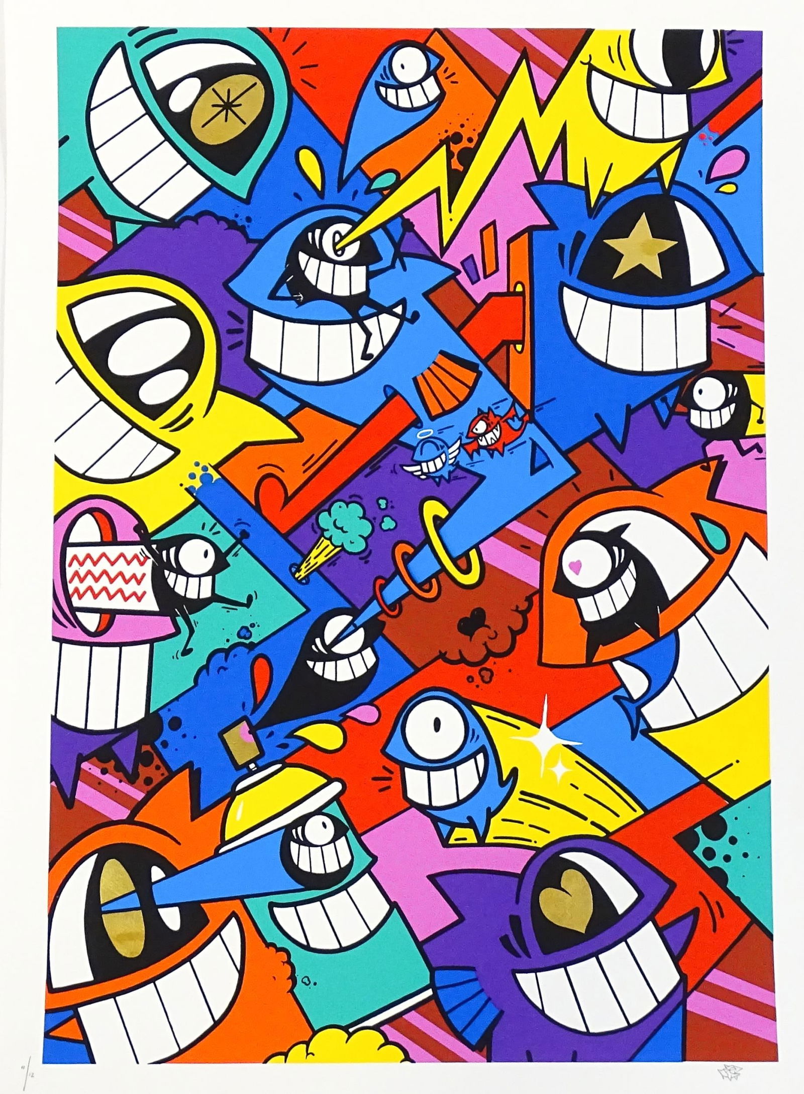 Jose Sabate / EL PEZ (b. 1976), Spanish School, Limited edition screen print, Happiness Everywhere.: Jose Sabate / EL PEZ (b. 1976), Spanish School, Limited edition screen print, Happiness Everywhere. Signed and numbered 11 / 12 in pencil under. Certificate of authenticity to reverse. Printed by Graf