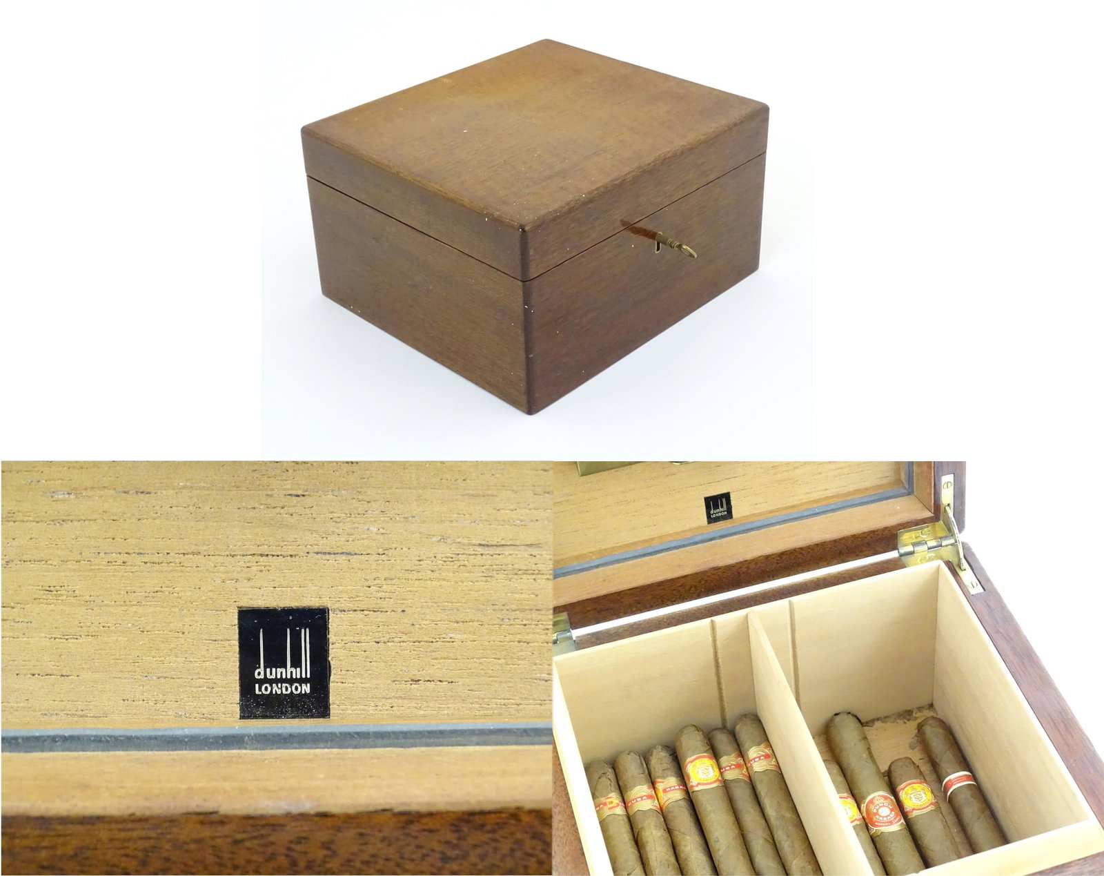 A 20thC mahogany Dunhill cedar lined humidor with two sections within. Together with a quantity of (1 of 10)