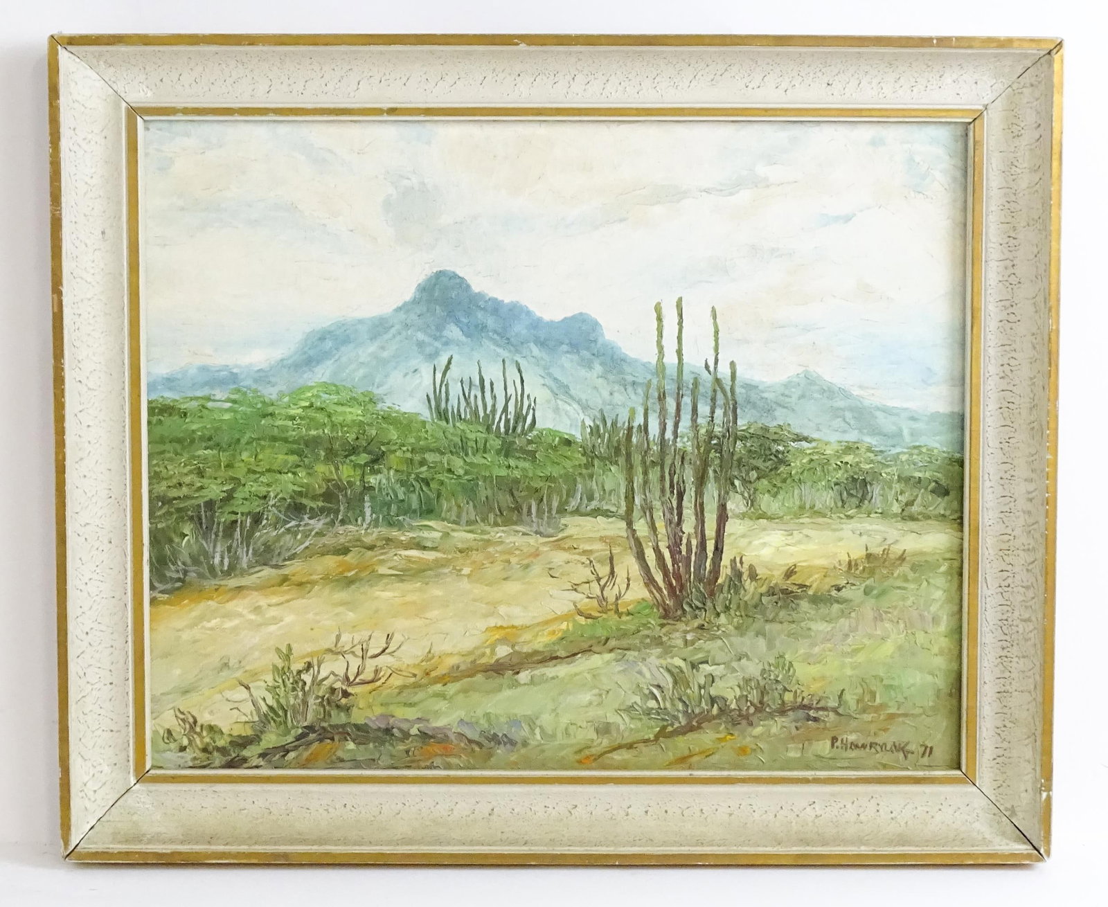 P. Hawrylak, 20th century, Oil on canvas, Santa Ana, Venezuela, A desert landscape scene with cacti. (1 of 4)