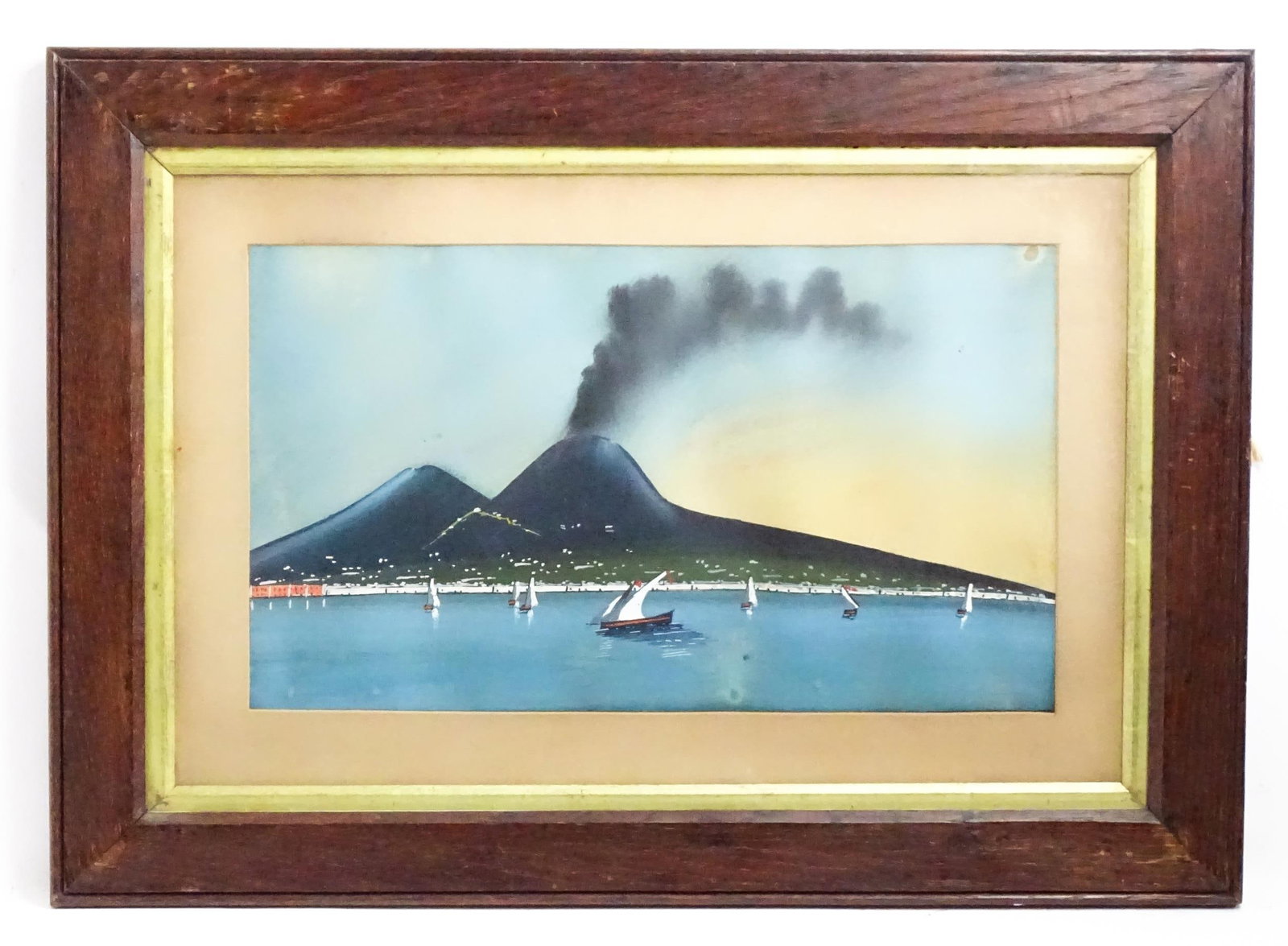 19th / 20th century, Neapolitan School, Gouache, View of Mount Vesuvius and the Bay of Naples. (1 of 3)
