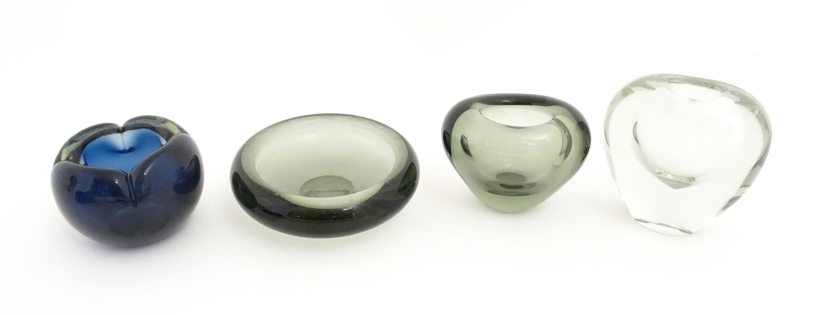 Mid Century Scandinavian glass : Four items comprising a Danish 'Minuet' glass vase by Per Lutken: Mid Century Scandinavian glass : Four items comprising a Danish 'Minuet' glass vase by Per Lutken for Holmegaard, signed and numbered 15732 to base. A Per Lutken for Holmegaard small glass bowl, signe