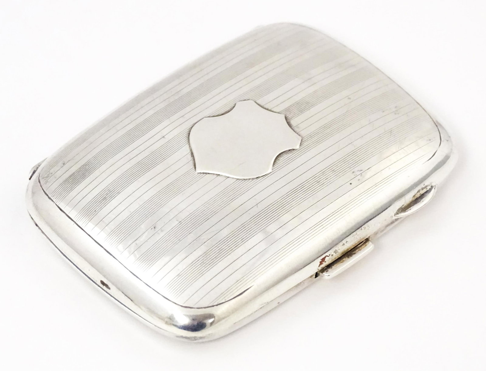 A silver cigarette case with banded engine turned decoration hallmarked Birmingham 1927, maker Henry (1 of 8)