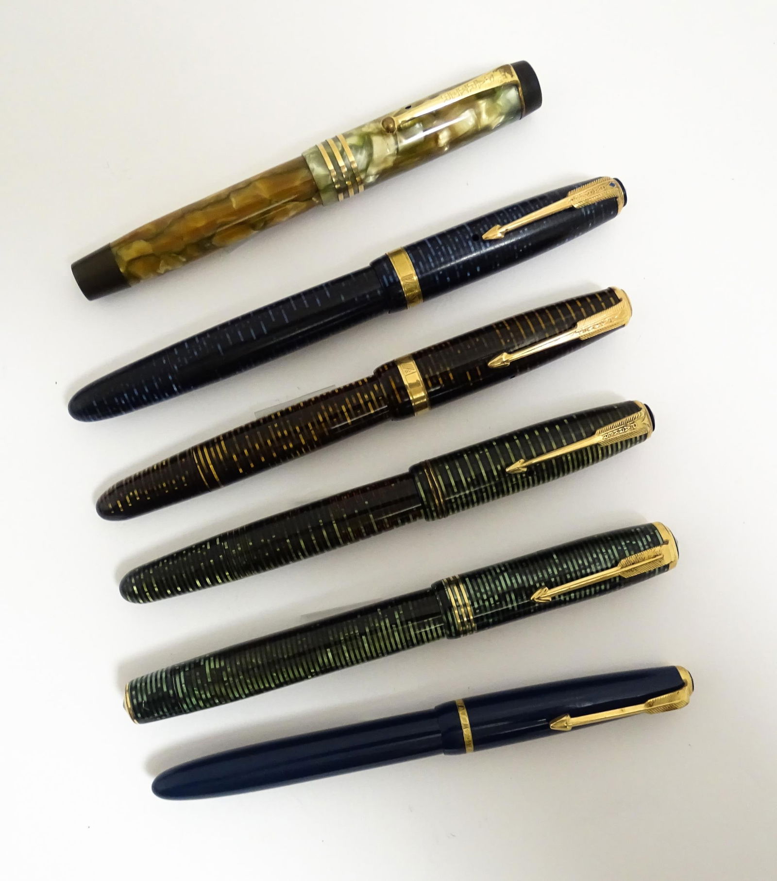 Five Parker Canada Fountain Pens, Comprising A Duofold With 18ct Gold