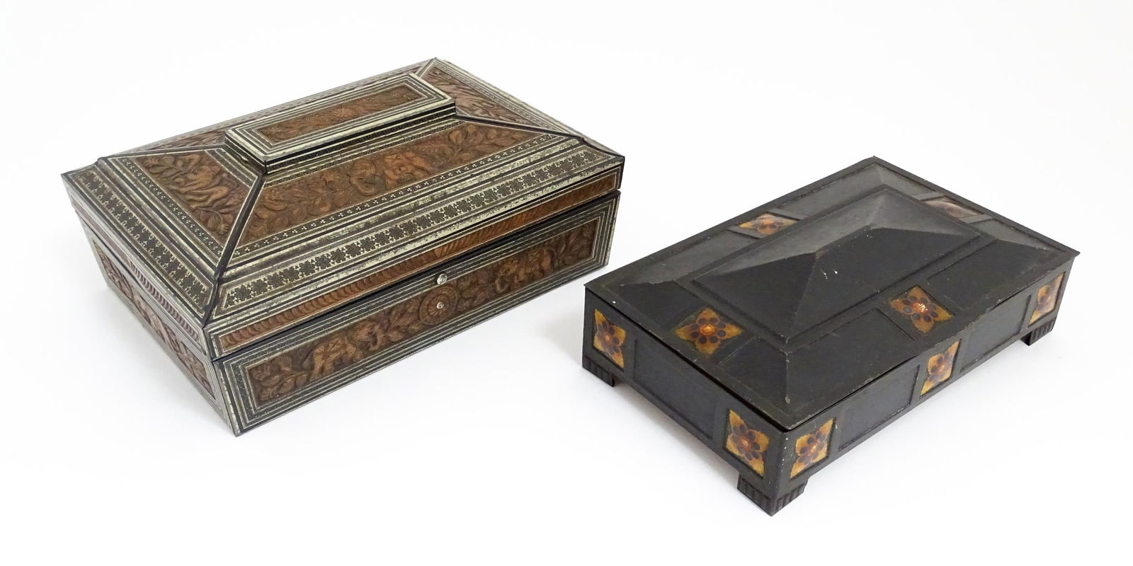 Two early 20thC tins, one a biscuit tin for Huntley & Palmers biscuits formed as an Indian caddy (1 of 12)