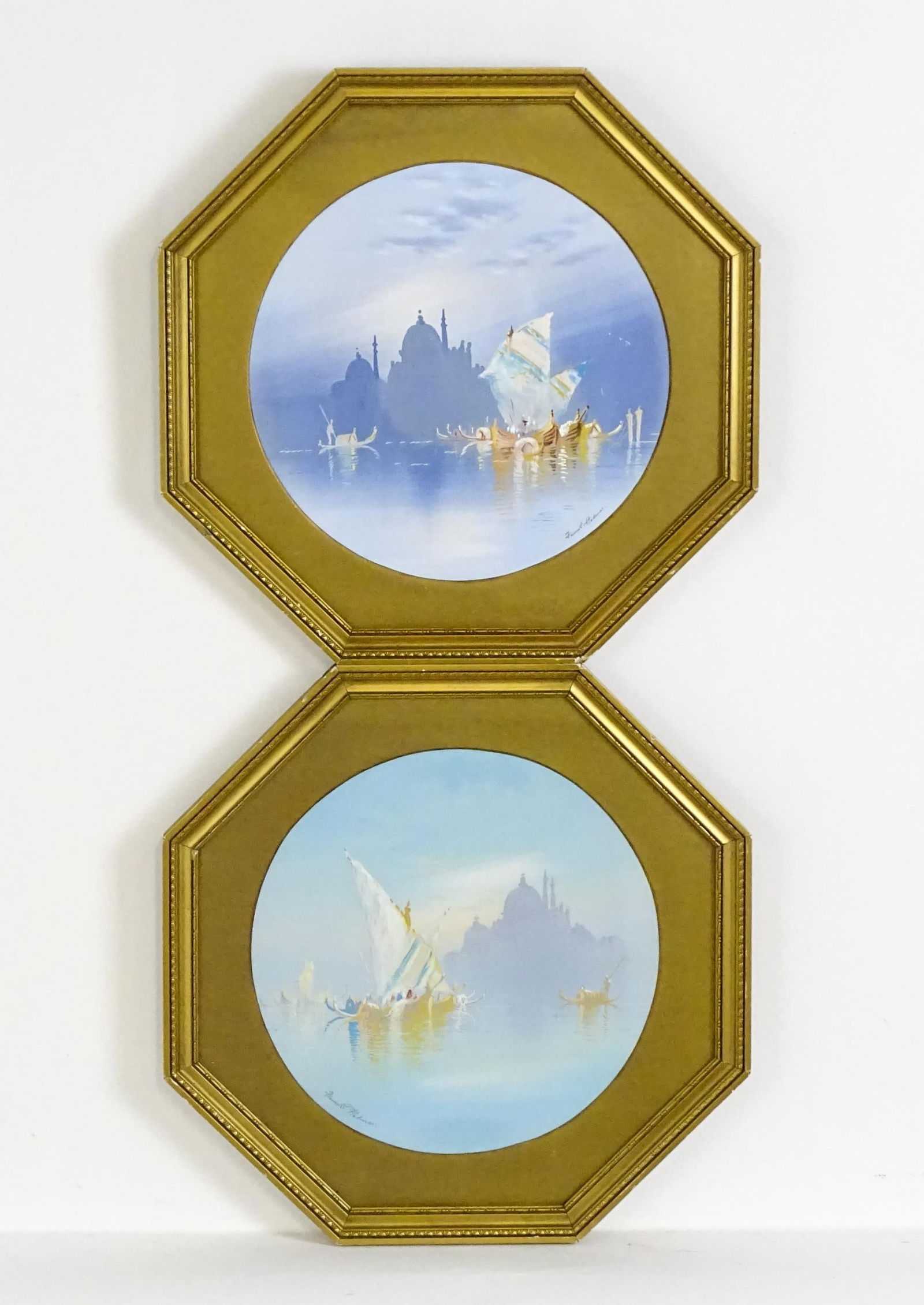 Frank Holmes, 20th century, Watercolour and gouache, A pair of Istanbul views depicting Hagia Sophia: Frank Holmes, 20th century, Watercolour and gouache, A pair of Istanbul views depicting Hagia Sophia with boats in the foreground. Both signed lower. Approx. 9 1/4" diameter (2) Please Note - we do no