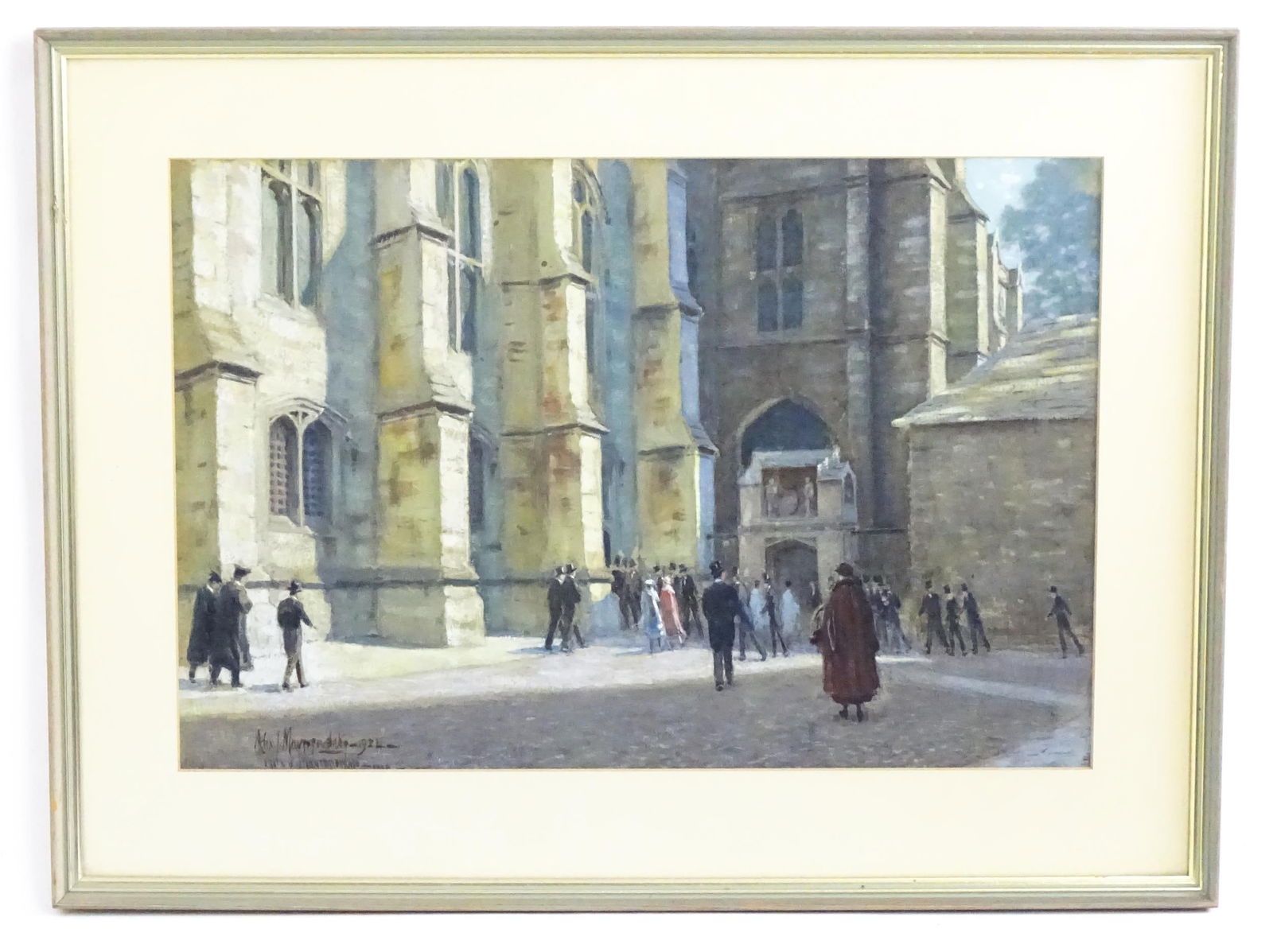 Alexander James Mavrogordato (1869-1947), Watercolour, Winchester College with scholars. Signed and: Alexander James Mavrogordato (1869-1947), Watercolour, Winchester College with scholars. Signed and dated 1924 lower left. Approx. 14" x 20 3/4" Please Note - we do not make reference to the condition