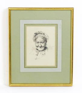 Max Thedy (1858-1924), German School, Pen and ink, A portrait of an old woman. Signed mid right and: Max Thedy (1858-1924), German School, Pen and ink, A portrait of an old woman. Signed mid right and ascribed verso. Approx. 6 1/2" x 4 3/4"Please Note - we do not make reference to the condition of lo