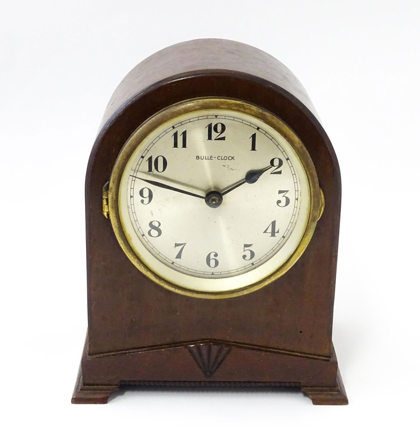 Bulle - Clock : A French Art Deco mahogany cased electric mantel clock by Bulle. model XC. Approx.: Bulle - Clock : A French Art Deco mahogany cased electric mantel clock by Bulle. model XC. Approx. 8 1/2" high Please Note - we do not make reference to the condition of lots within descriptions. We a