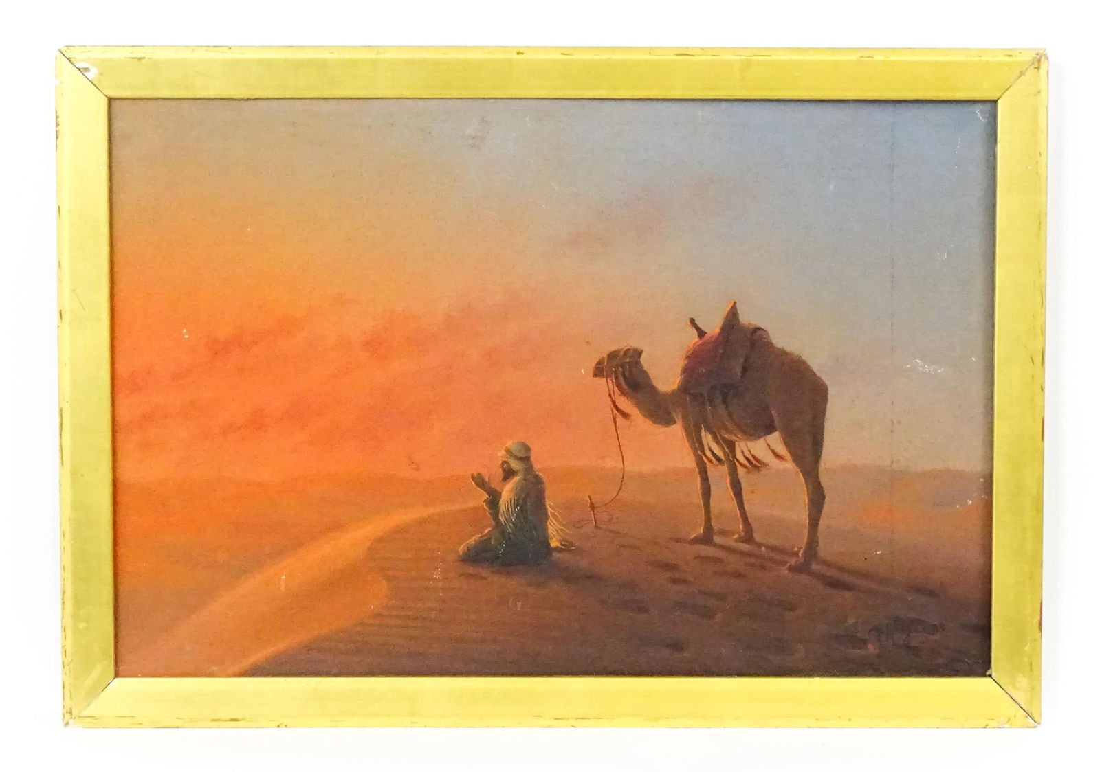 Chimchidian Haig, Early 20th century, Oil on canvas board, A sunset dessert scene with a figure at (1 of 4)
