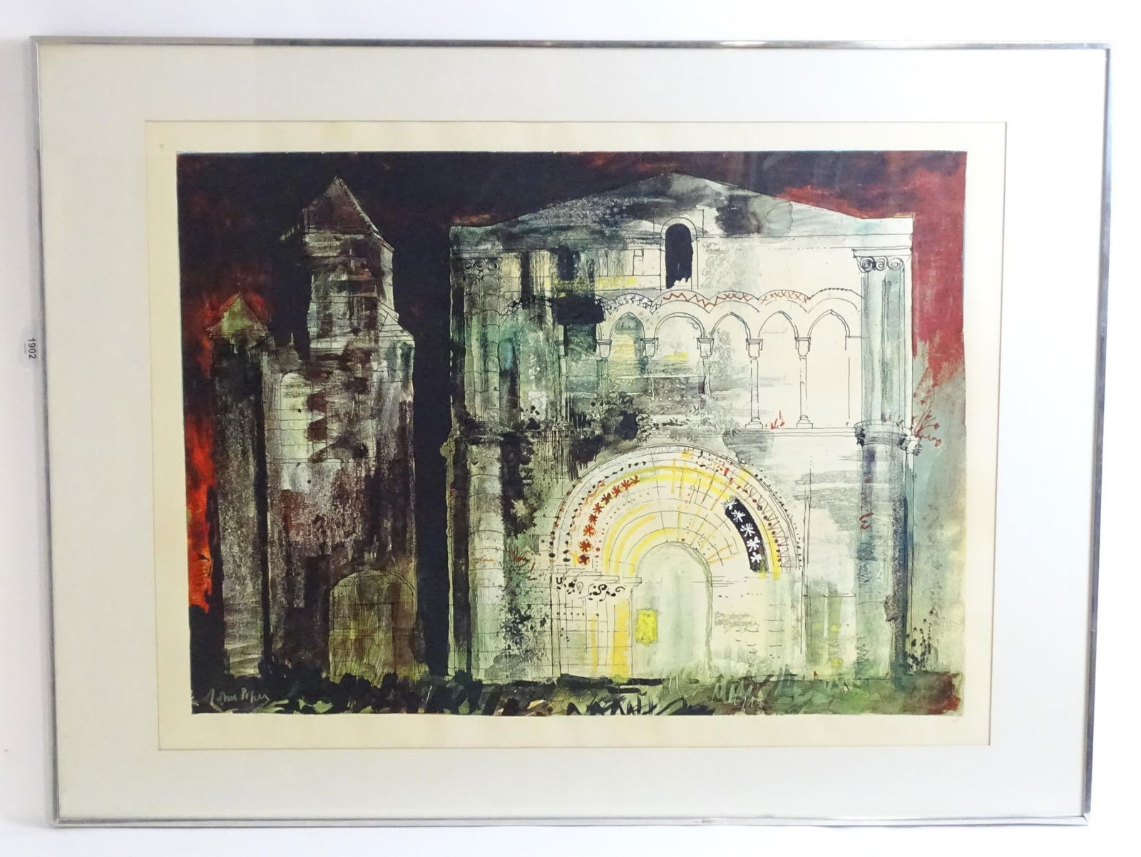 John Piper (1903-1992), Artist's Proof lithograph, St Simon-de-Pelouaille, Charente. A/P in pencil: John Piper (1903-1992), Artist's Proof lithograph, St Simon-de-Pelouaille, Charente. A/P in pencil under. Bears Paul Rice label verso. Approx. 22" x 31" Please Note - we do not make reference to the c