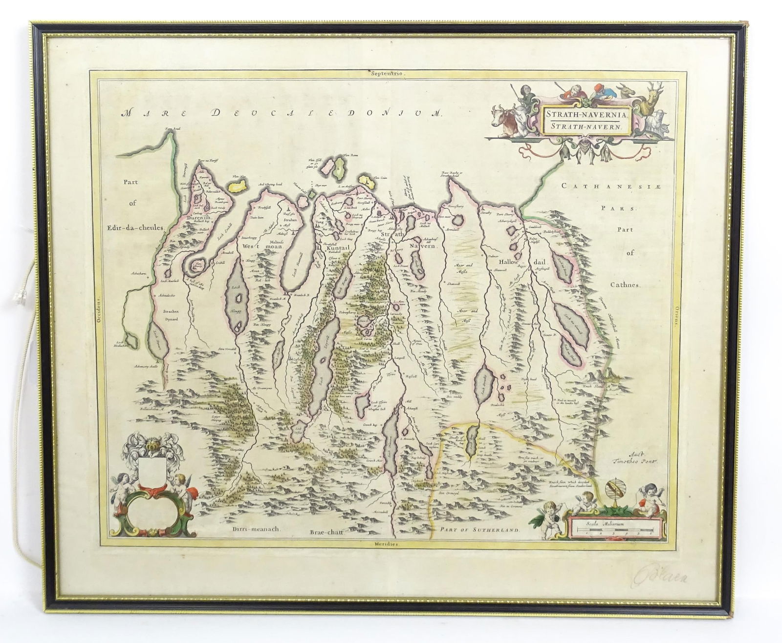 Map: A 17thC engraved and hand coloured map of Scotland titled Strath-Navernia / Strath Navern after (1 of 6)