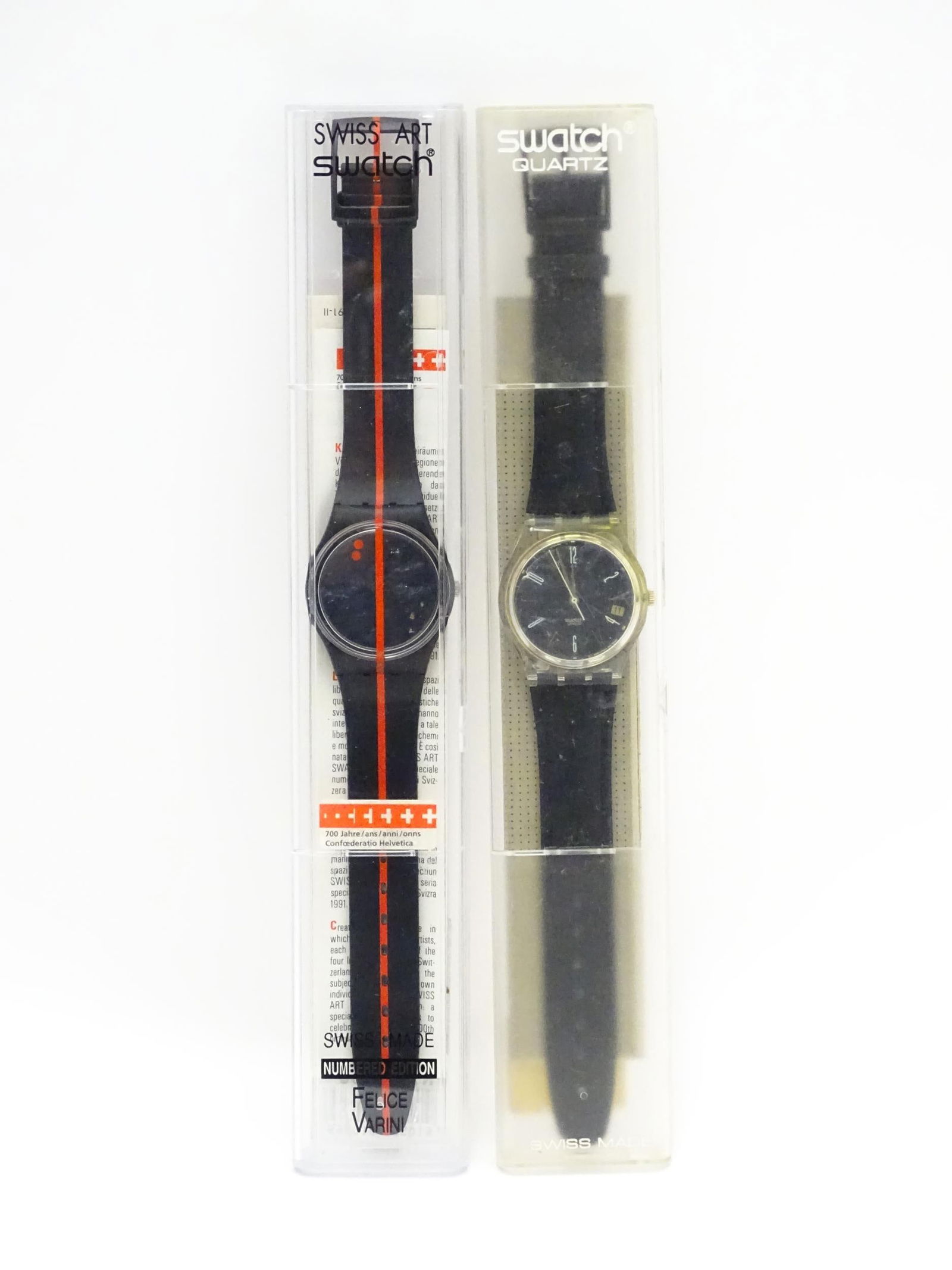Two Swatch watches with quartz movements, one a numbered edition designed by Felice Varini (2) (1 of 13)