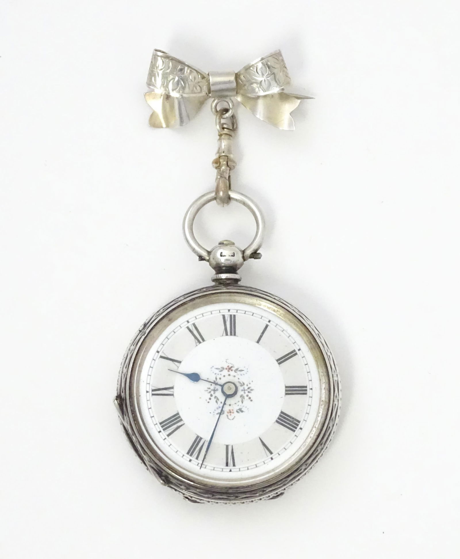 A ladies pocket watch with bow formed brooch hanger. The brooch hallmarked Chester 1908 maker S Ward (1 of 11)